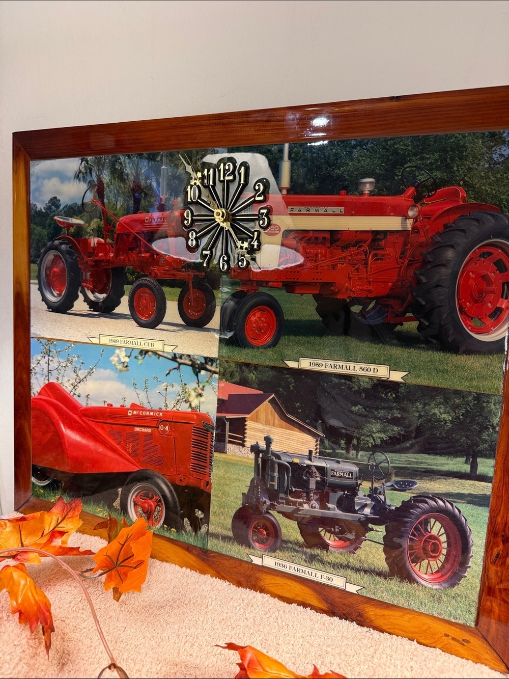Vintage Red Tractor Collage Wall Clock - Farmhouse Accent